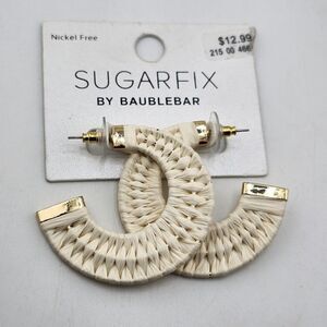 Nwt Sugarfix By Baublebar Cream Weave Hoop Earrings